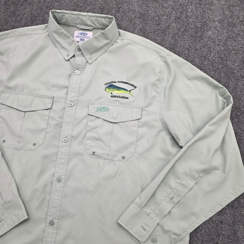 AFTCO Mens CCA Coastal Conservation Association Fishing Shirt Sage Green XL